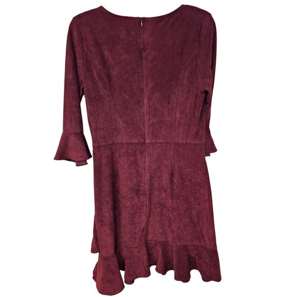 Aryeh Womens Suede Feel Dress Size M Burgandy Whimsigoth Ruffle Asymmetric - Picture 6 of 10